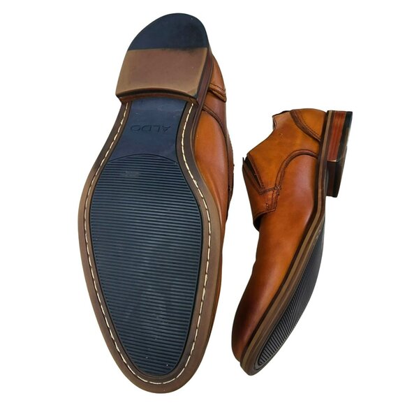 Brown ALDO Mens Monk Strap Leather Shoes Size 10 Cognac JJJ4106 - Picture 13 of 14